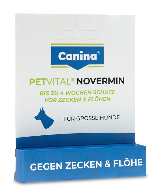 Verpackung PETVITAL Novermin für große Hunde, freigestellte Aufnahme